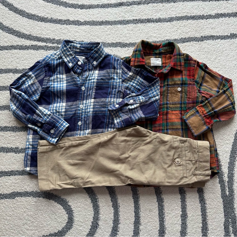 J. Crew Crewcuts Flannel Tartan Plaid Bundle Khaki Pants Size 2T